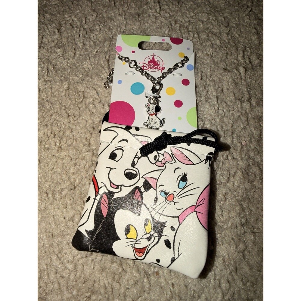 NEW Disney Parks Dogs And Cats Necklace W/ Pouch 101 Dalmatians Marie Figaro